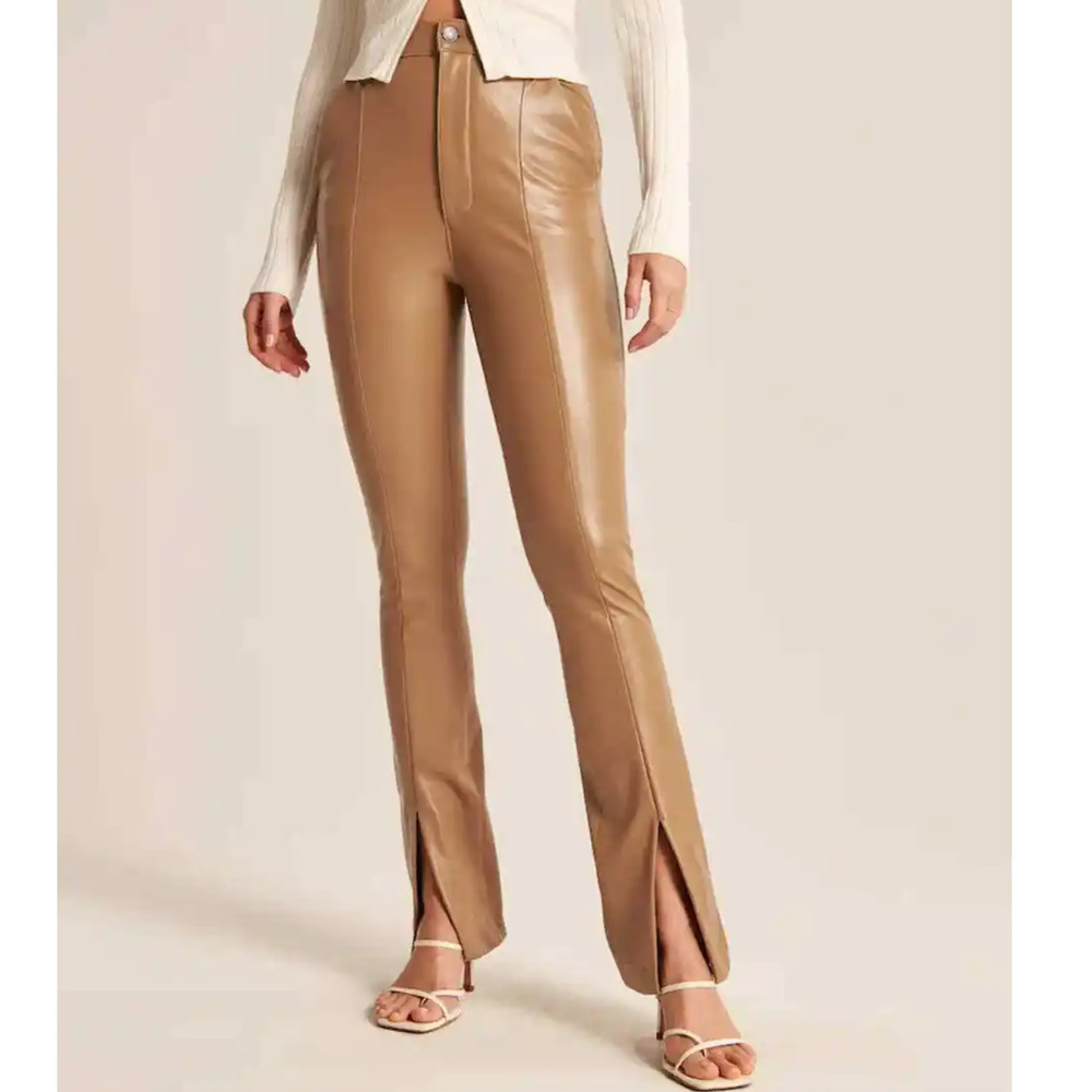 Abercrombie Tan Ultra High Rise Skinny Slit Ankle Faux Leather Pants, Size 20 🗣